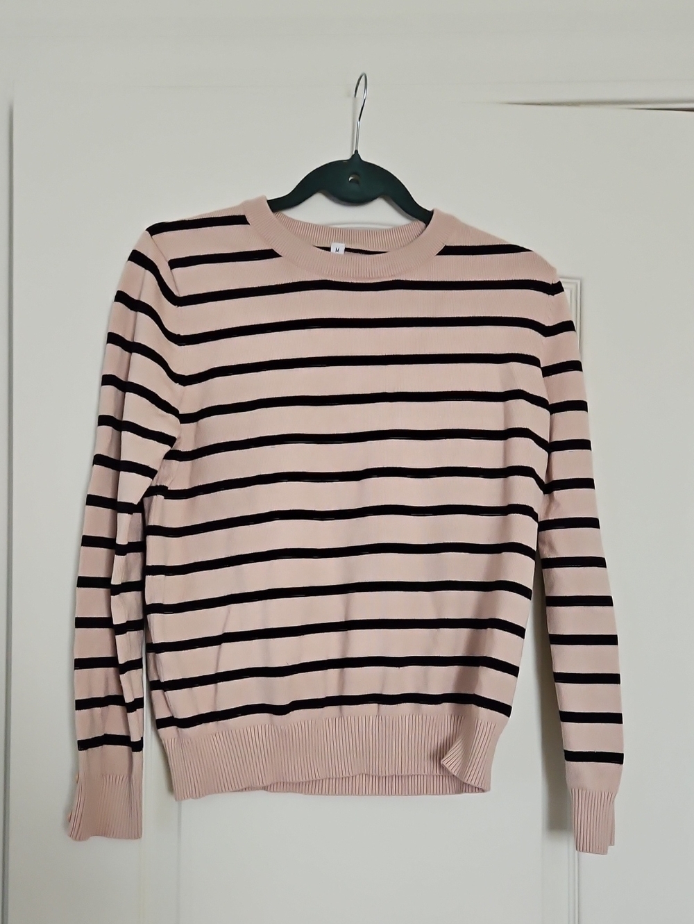 Striped Crewneck Sweater in Light Pink and Black